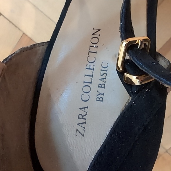 Zara suede platform 5" heel T strap sandals size 38 - Picture 6 of 13